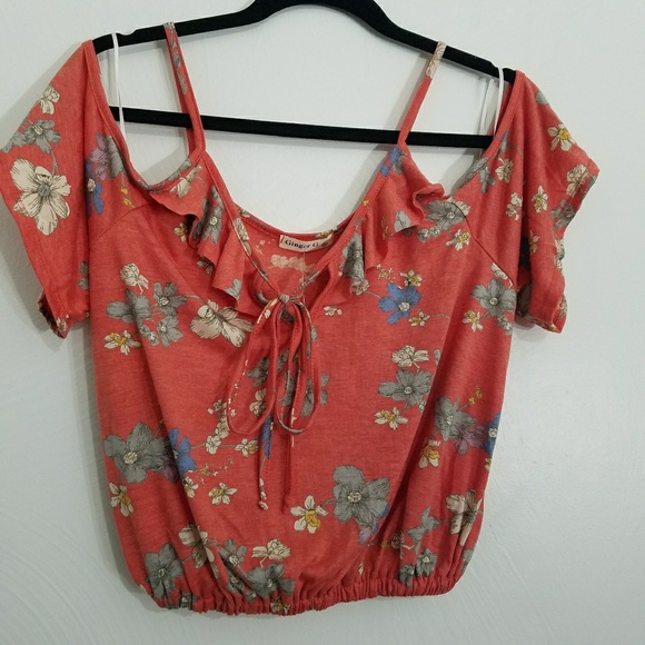 NWT Ginger G orange floral cold shoulder tee - Picture 5 of 5